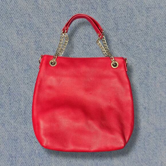 Michael Kors Red Leather Chain Tote Bag with Adjustable Strap